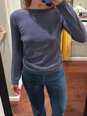 Long-Sleeve Backless Knit Top in Slate Blue